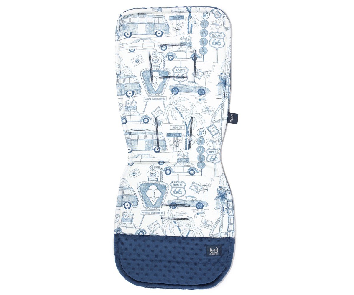 Organic Jersey Stroller Pad - Route 66 - Minky Harvard Blue