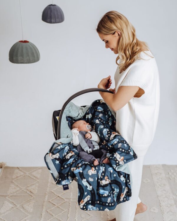 Organic Jersey Car Seat Blanket (Διπλής Όψης - 3 Σημείων) - Bright Luna - Sand - Image 8