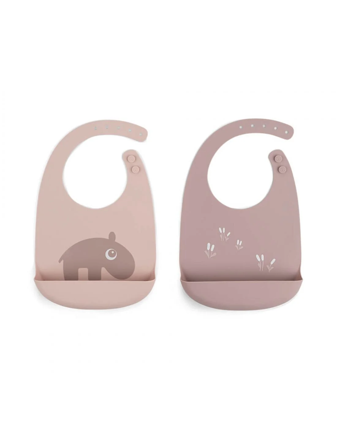 Ozzo Powder Σετ Παιδική Σαλιάρα 2 τεμαχίων με σχέδιο ζωάκι και λουλούδια και θήκη για ψίχουλα