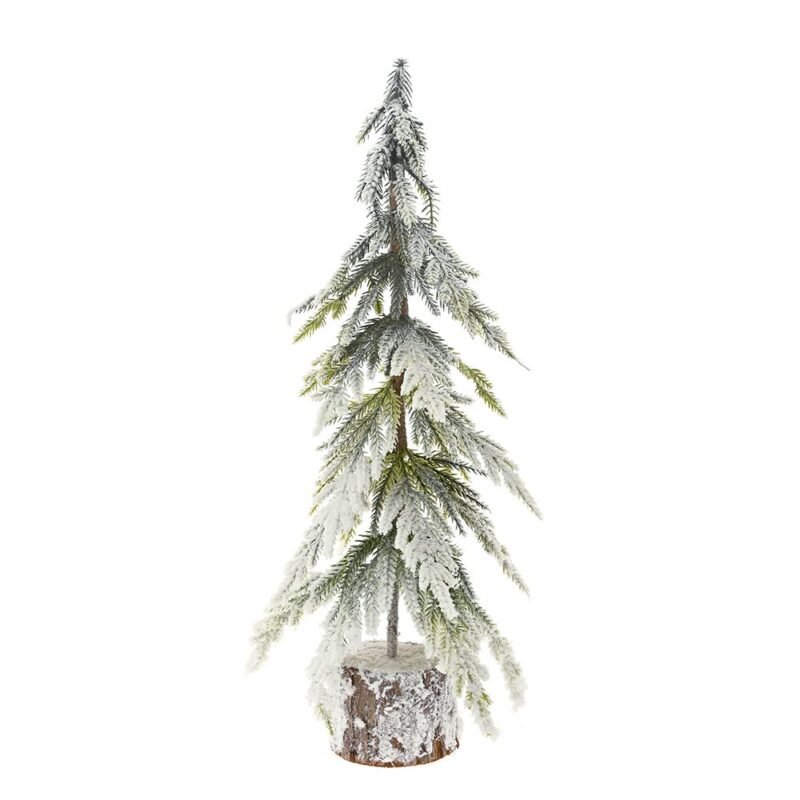 Χιονισμένο Πράσινο Δέντρο Σε Ξύλινη Βάση 40cm