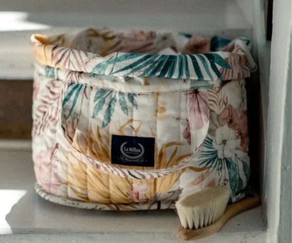 Boho Palms Light Quilted Mollet Diaper Organizer Powder Pink