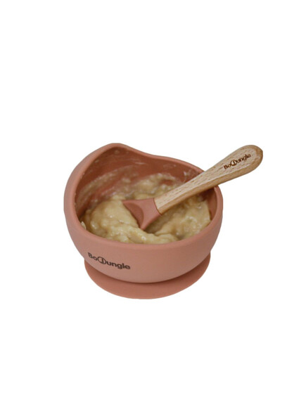 Μπολ Σιλικόνης Με Βεντούζα Και Κουτάλι Terracotta