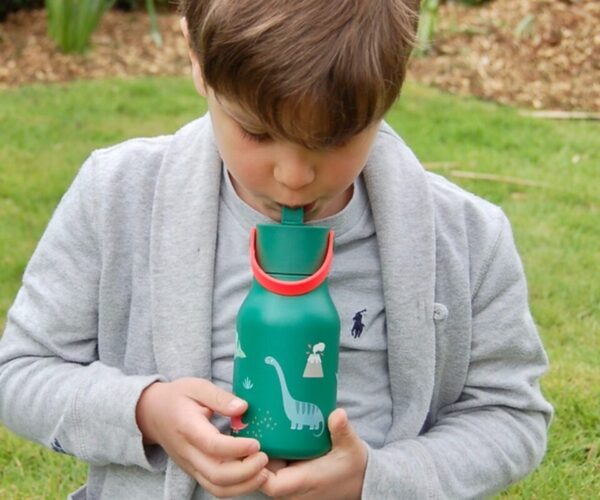 Dino Water Bottle 400ml, με το οποίο πίνει ένα παιδάκι