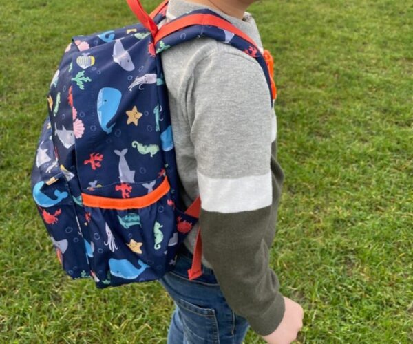 Ocean Backpack, φορεμένη από ένα παιδάκι