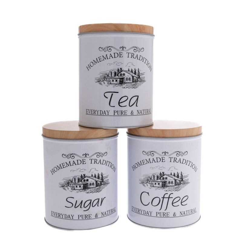 Coffee/Sugar/Tea Σετ Μεταλλικά Στρογγυλά Κουτιά