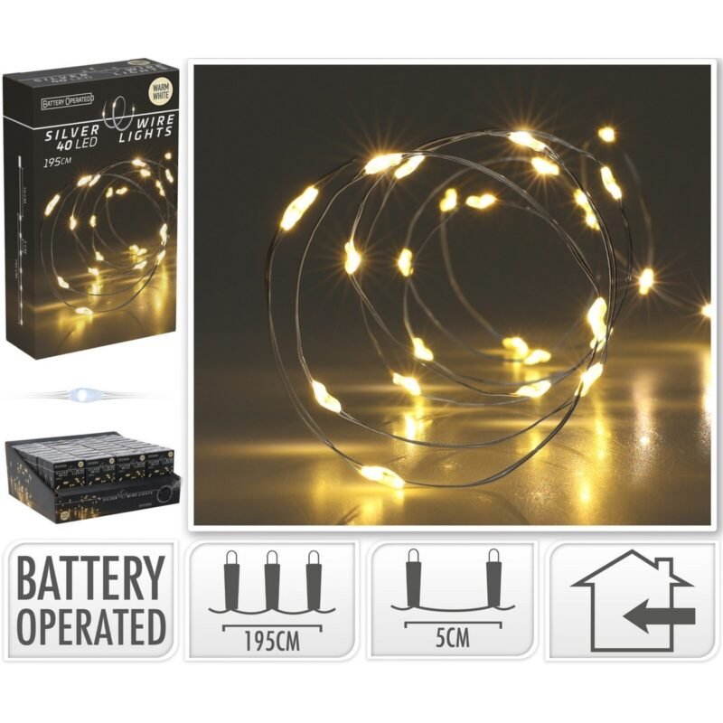 Λαμπάκια Μπαταρίας 40 Led Θερμό Φως