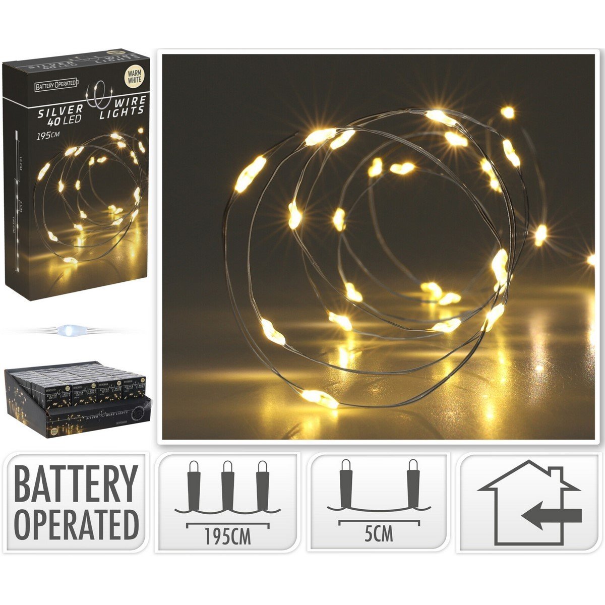 Λαμπάκια Μπαταρίας 40 Led Θερμό Φως