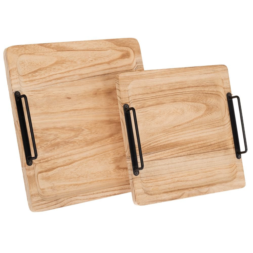 Σετ 2 Ξύλινοι Δίσκοι Με Μαύρα Μεταλλικά Χερούλια