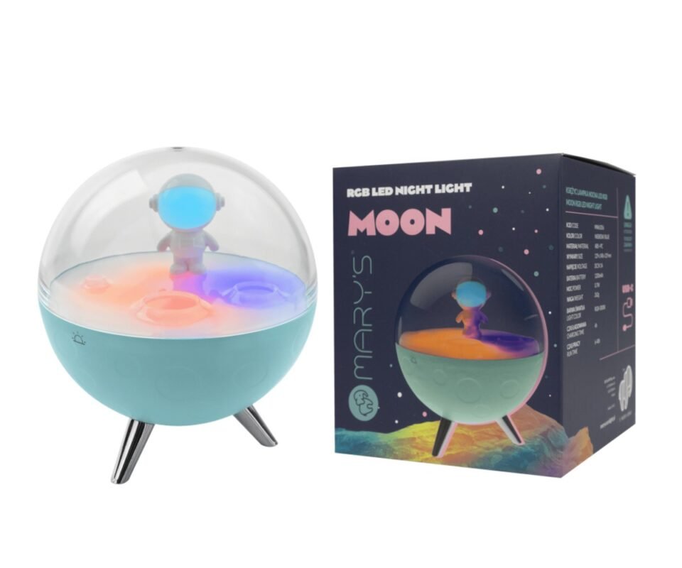 Φεγγάρι Με Αστροναύτη Παιδικό Φωτάκι Νυκτός RGB Μπλε