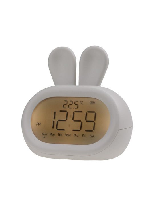 Λαγουδάκι Φωτιζόμενο Ηλεκτρονικό Ξυπνητήρι Λευκό