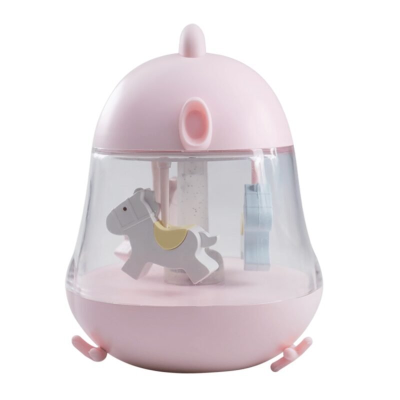 Μουσικό Κουτί Καρουζέλ Με Αλογάκια Παιδικό Φωτάκι Νυκτός RGB Ροζ