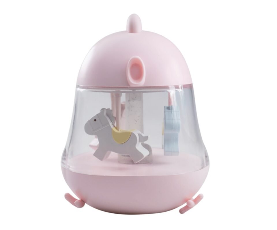 Μουσικό Κουτί Καρουζέλ Με Αλογάκια Παιδικό Φωτάκι Νυκτός RGB Ροζ