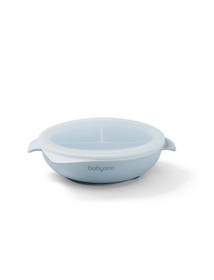 Πιάτο Σιλικόνης Με 3 Θέσεις, Καπάκι & Βάση Με Βεντούζα Μπλε