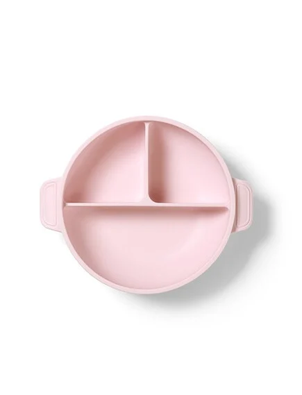 Πιάτο Σιλικόνης Με 3 Θέσεις, Καπάκι & Βάση Με Βεντούζα Ροζ