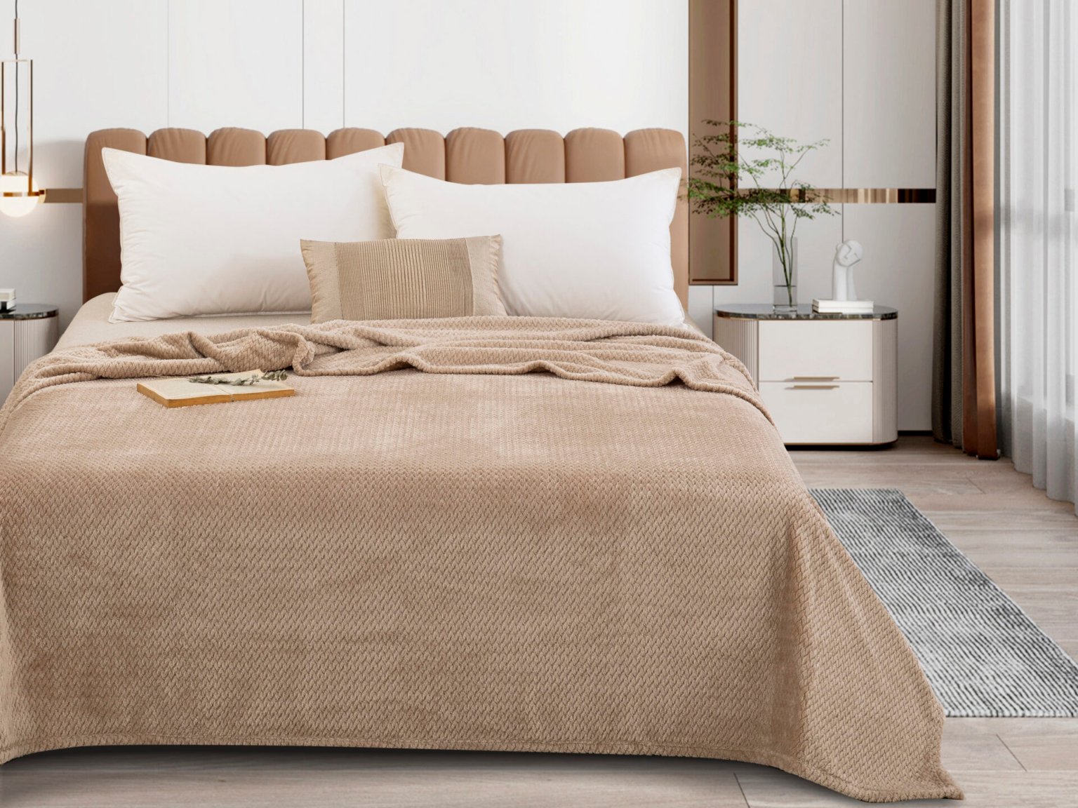 JF09 Κουβέρτα ΥΔ Sand στρωμένη σε κρεβάτι