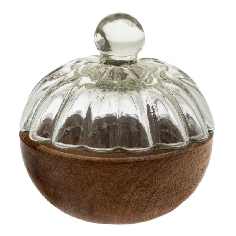 Ξύλινο Μπωλ Με Γυάλινο Καπάκι
