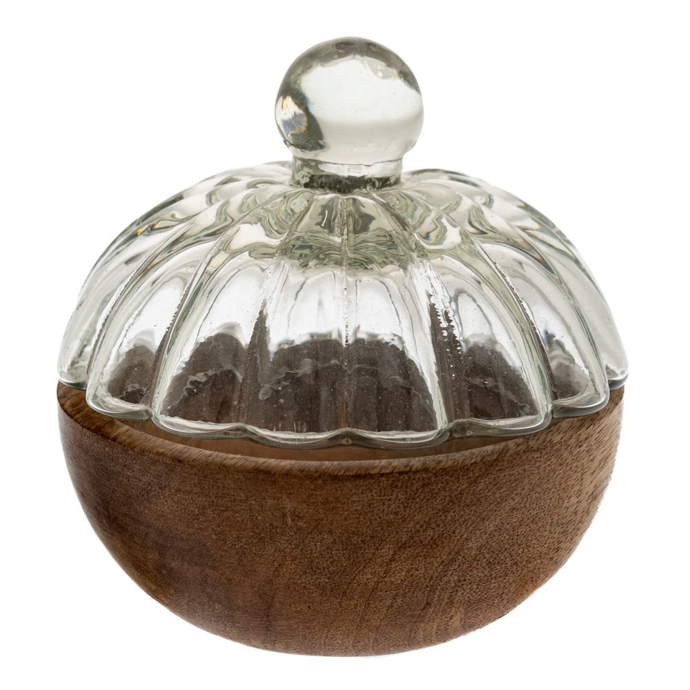 Ξύλινο Μπωλ Με Γυάλινο Καπάκι