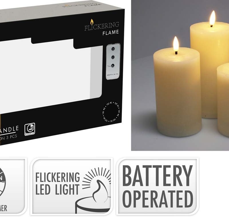 Σετ Led Κερί Ιβουάρ 3τμχ