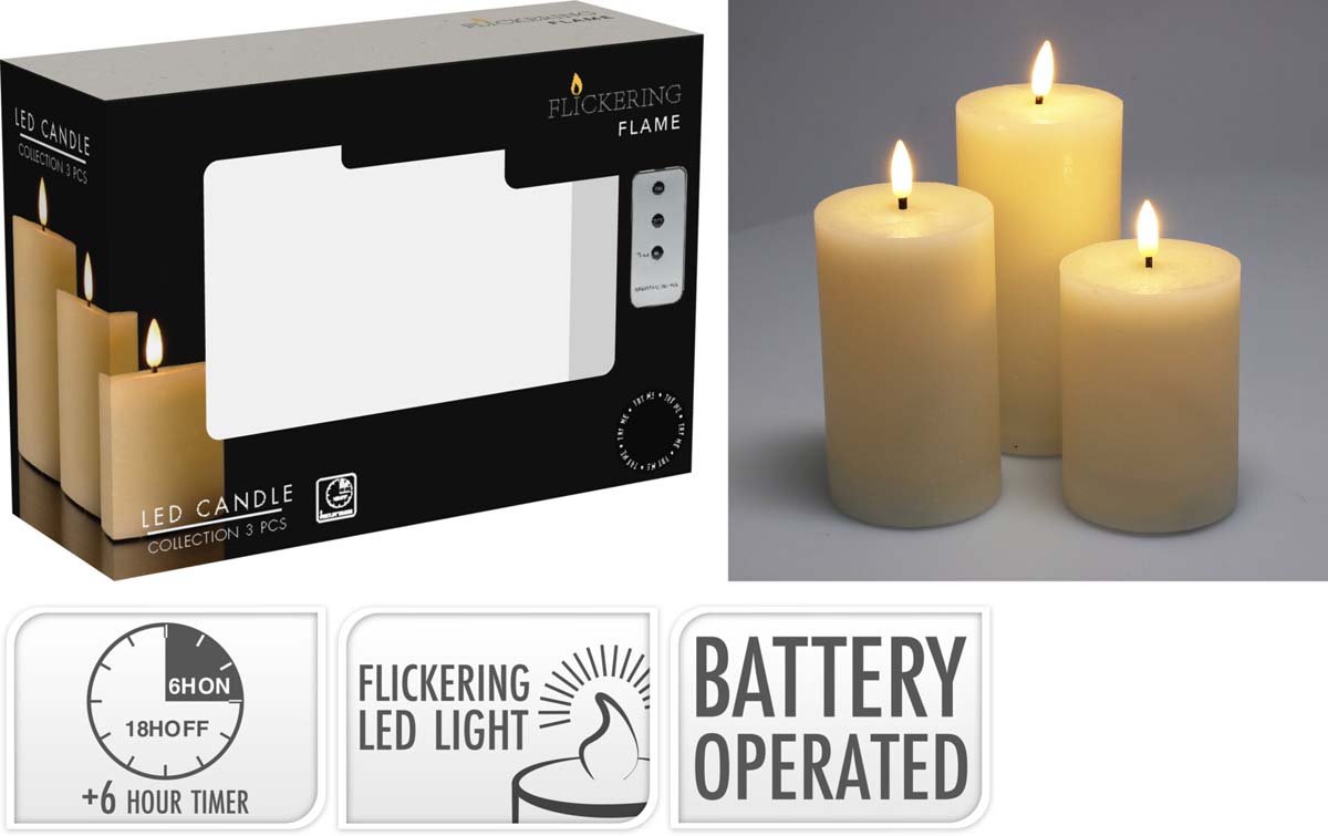 Σετ Led Κερί Ιβουάρ 3τμχ