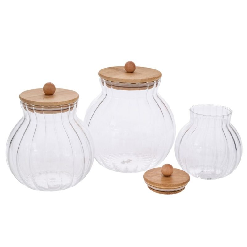 Σετ Δοχεία Με Αεροστεγές Ξύλινο Καπάκι 3τμχ