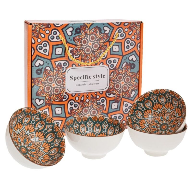 Σετ Κεραμικά Μπωλ Με Γεωμετρικά Σχέδια 4τμχ Πορτοκαλί