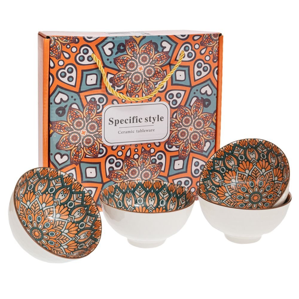 Σετ Κεραμικά Μπωλ Με Γεωμετρικά Σχέδια 4τμχ Πορτοκαλί